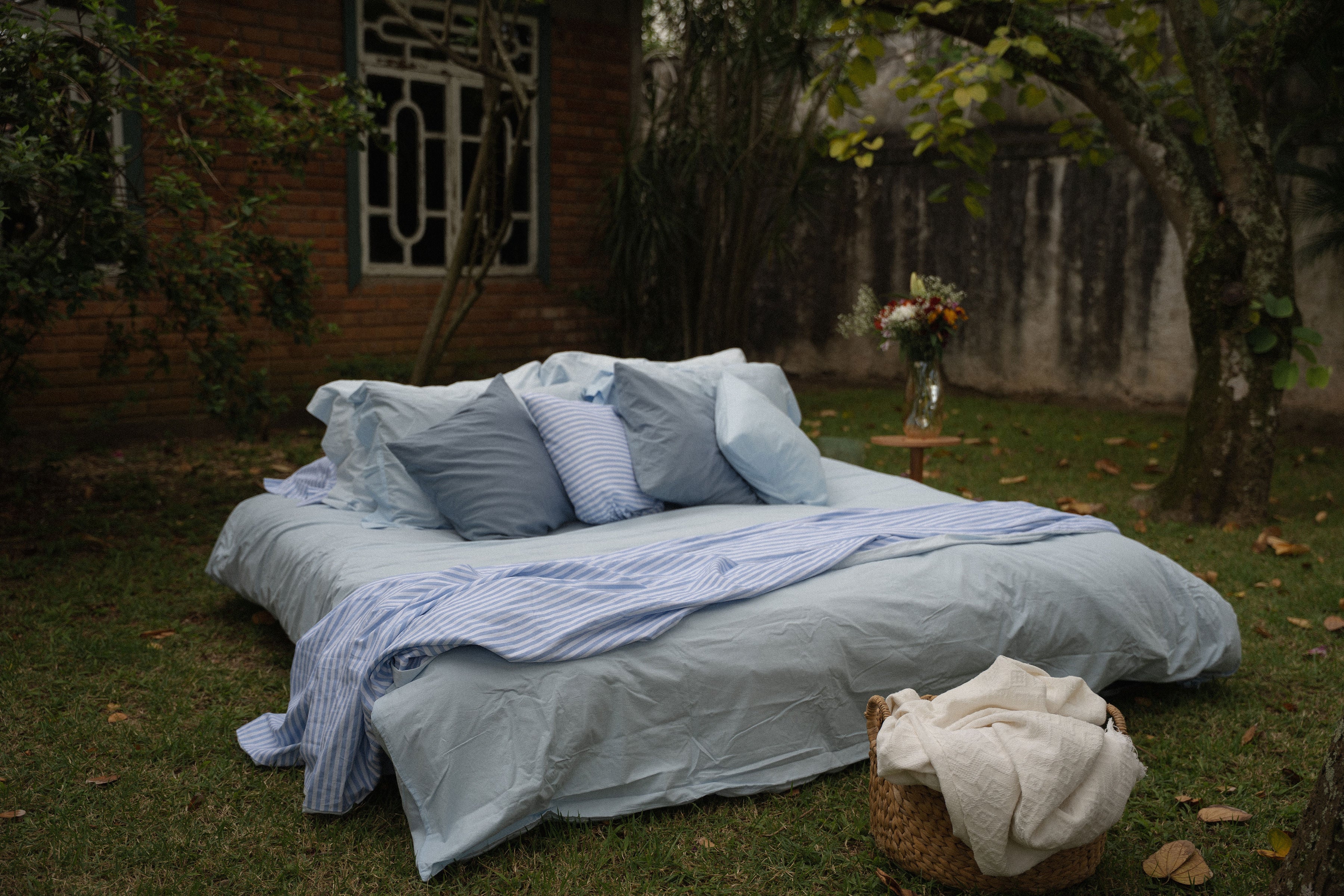 Conjunto Cozy Listras - Tricoline + Percal 200 Fios 100% Algodão