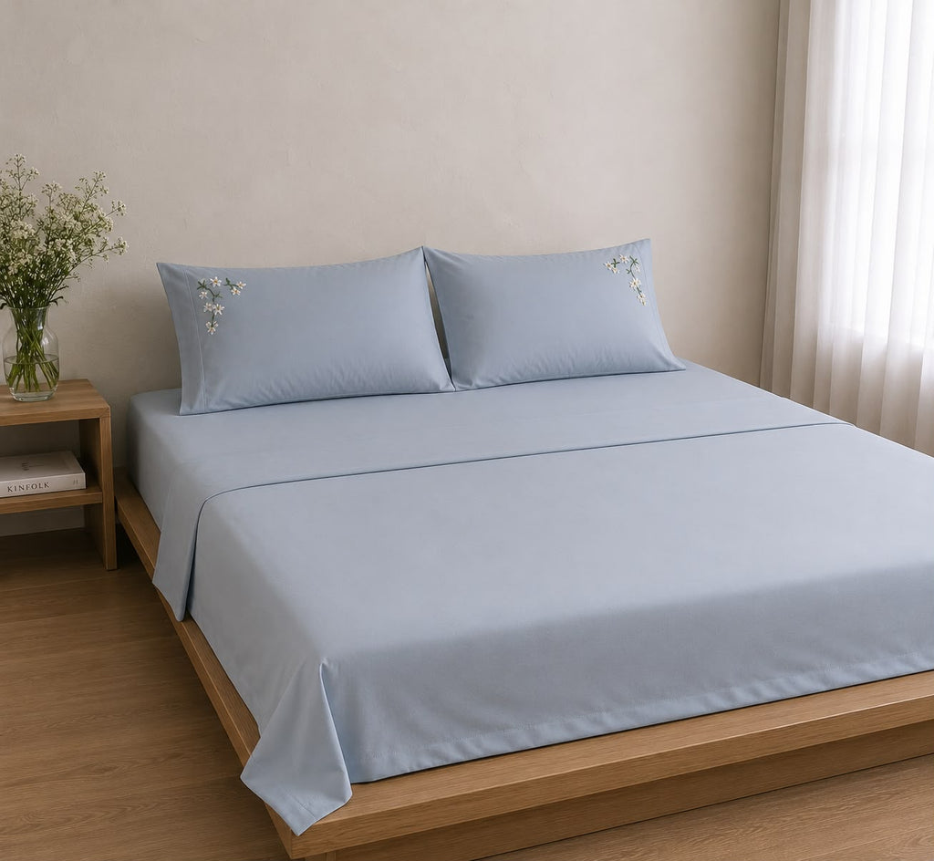 Conjunto Cozy Lençol Bordado - 400 Fios 100% Algodão