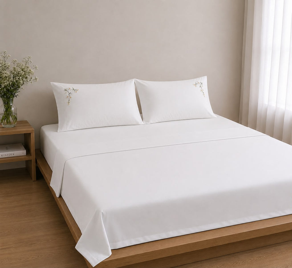 Conjunto Cozy Lençol Bordado - 400 Fios 100% Algodão