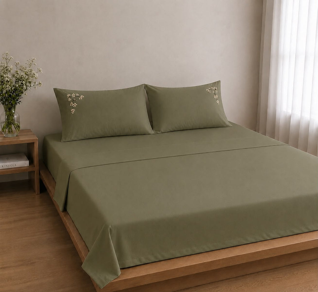 Conjunto Cozy Lençol Bordado - 400 Fios 100% Algodão