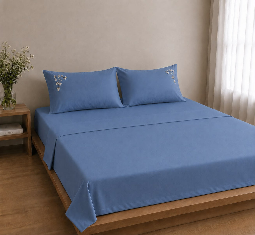 Conjunto Cozy Lençol Bordado - 400 Fios 100% Algodão